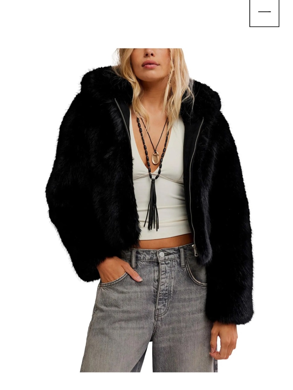NWOT Free People Black Faux Fur Hooded Teddy Jacket